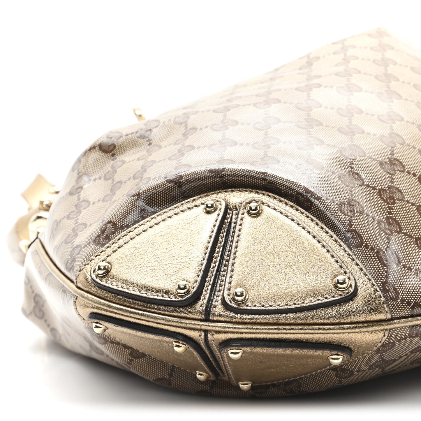 Crystal Monogram Metallic Calfskin Large Indy Top Handle Bag Beige Ebony Gold