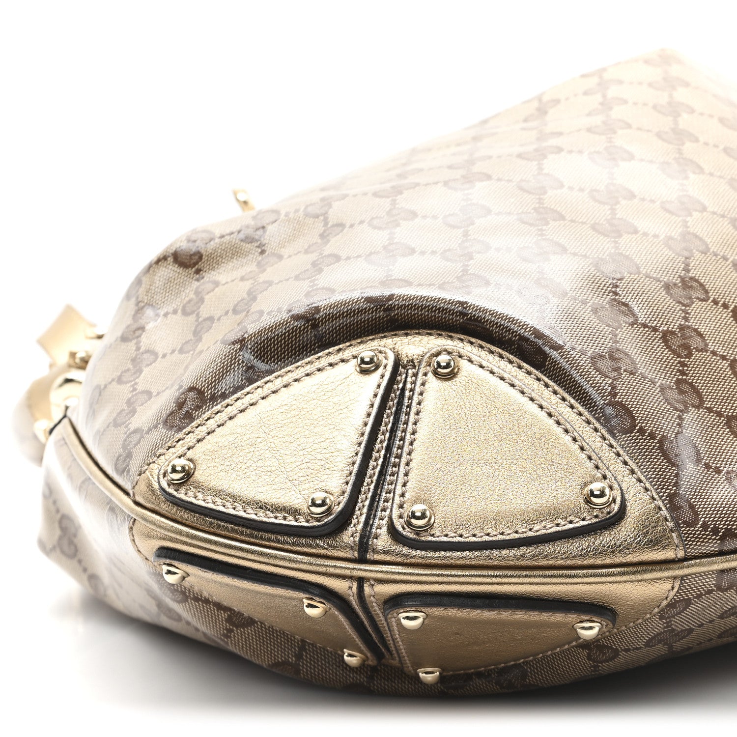 Gucci Crystal Monogram Metallic Calfskin Large Indy Top Handle Bag Beige Ebony Gold 9 of 10