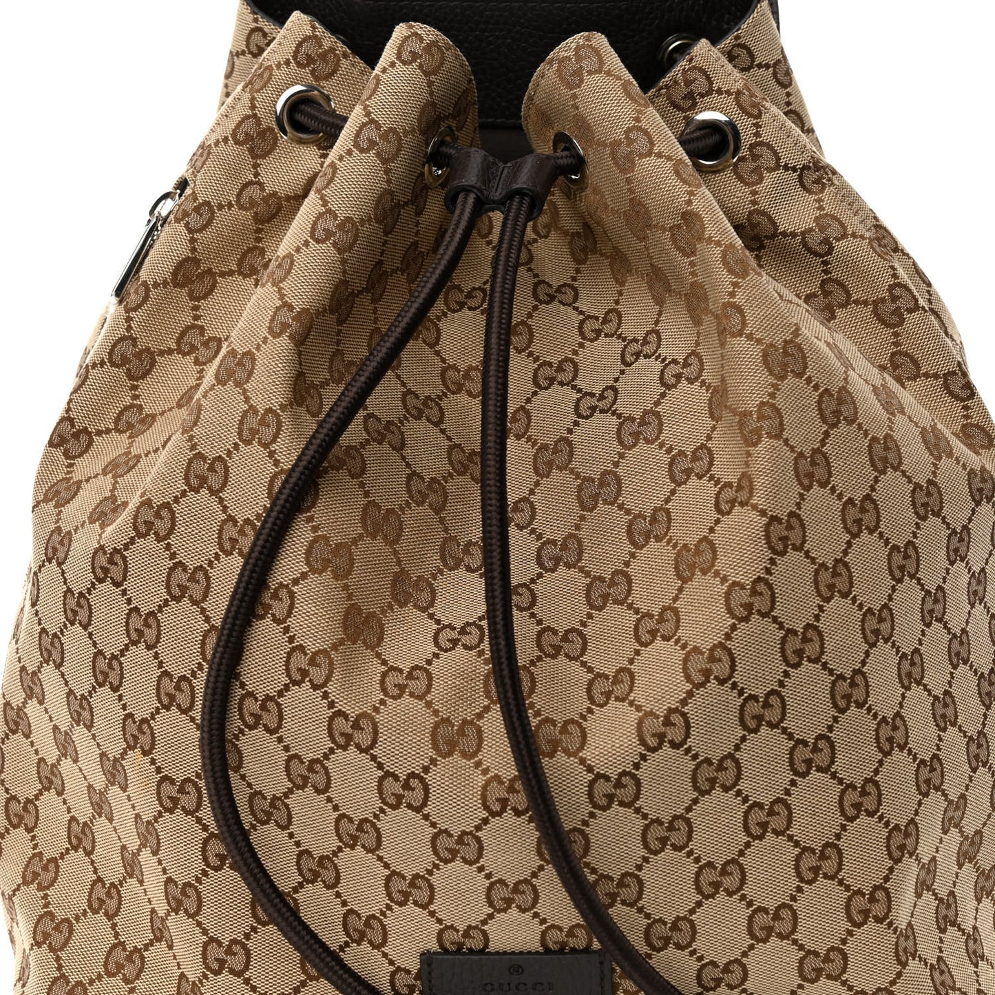Monogram Dollar Calfskin O Drawstring Backpack Beige Ebony Testa di Moro Dark Chocolate