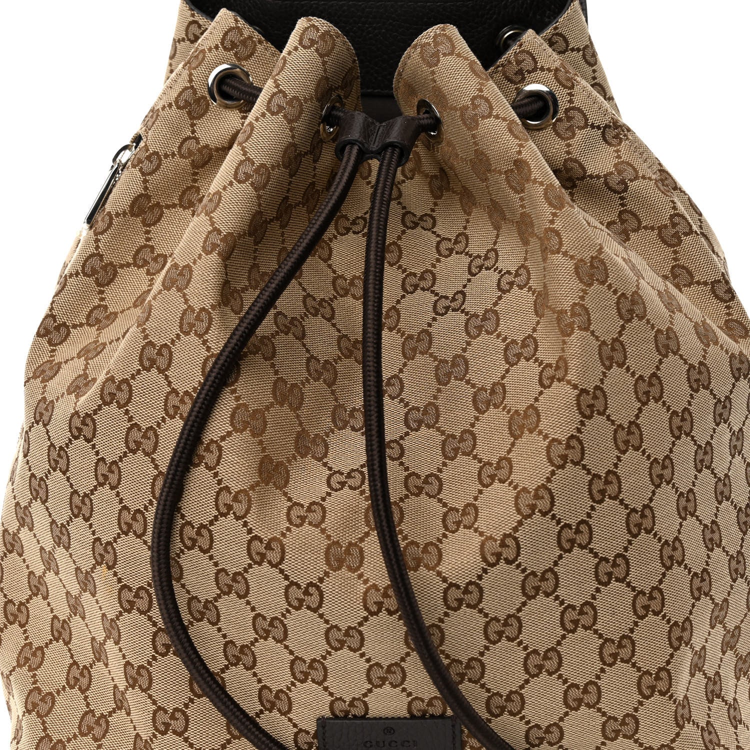Gucci Monogram Dollar Calfskin O Drawstring Backpack Beige Ebony Testa di Moro Dark Chocolate 8 of 10