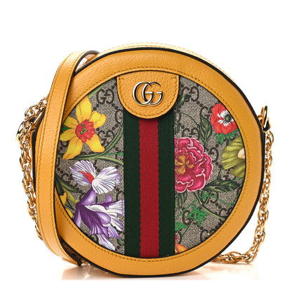 Gucci GG Supreme Monogram Flora Web Mini Ophidia Round Shoulder Bag Beige Multicolor Crop 1 of 7