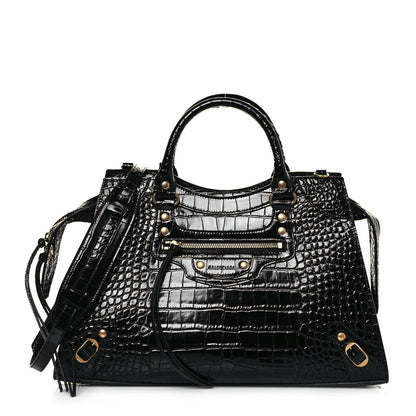 Balenciaga Shiny Supple Calfskin Crocodile Embossed Brass Hardware Neo Classic City Black 1 of 11