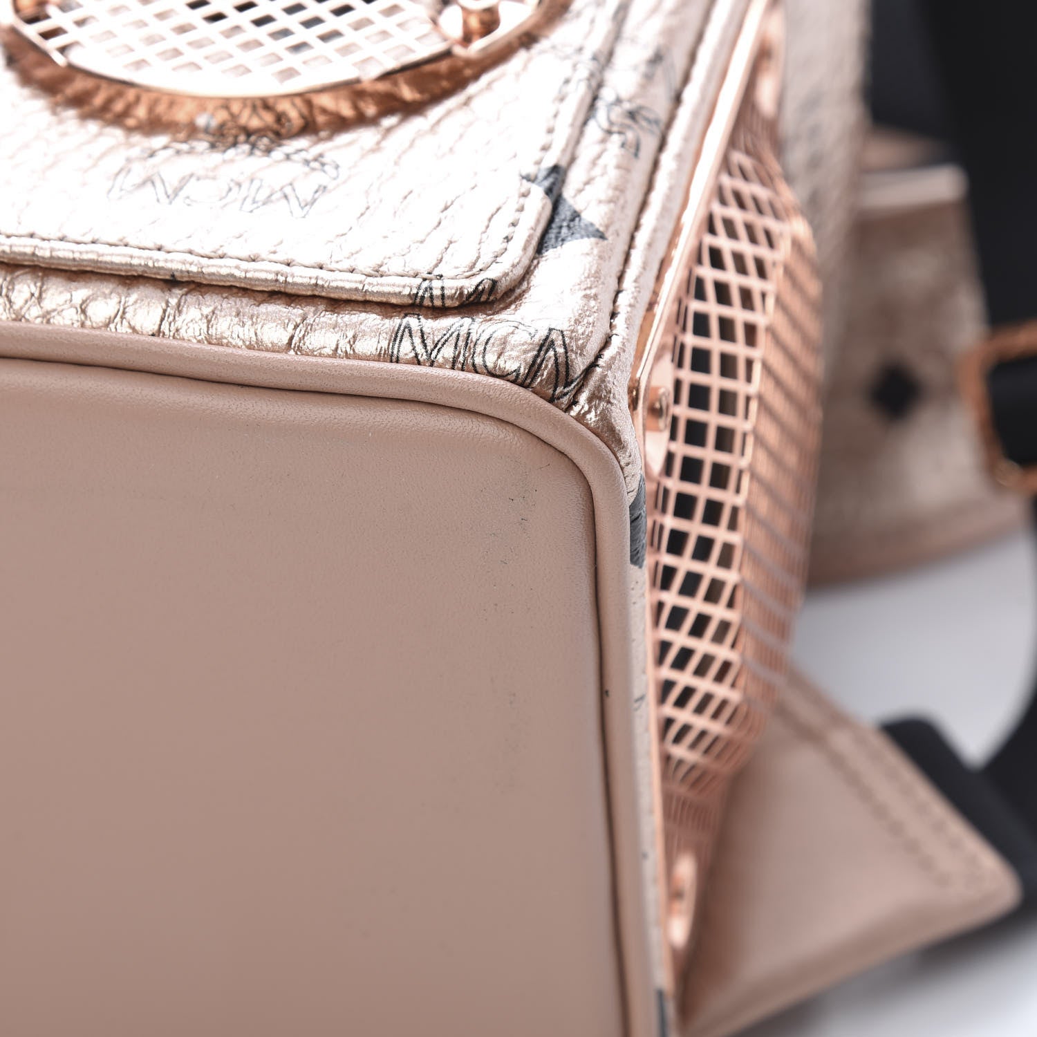 MCM Metallic X Wizpak Visetos Studded Sound System Speaker Backpack Champagne Gold 12 of 12