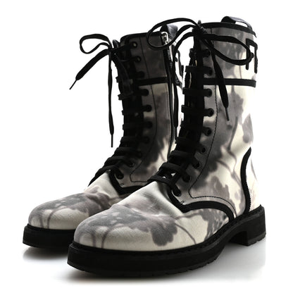 Fendi Canvas Floral Print Logo Bi-Color Womens Biker Boots 40 White Black 4 of 7