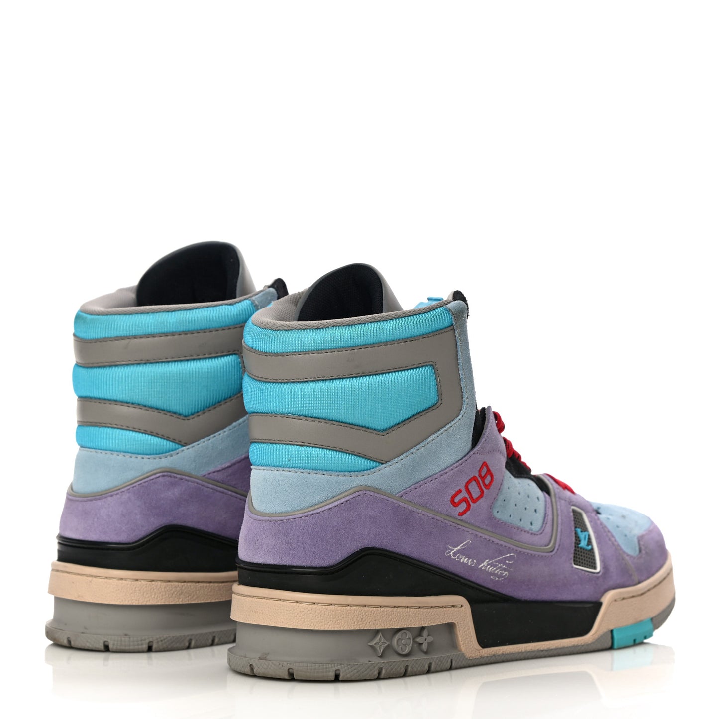 Calfskin Suede Mens LV Trainer Sneaker Boots 7.5 Purple