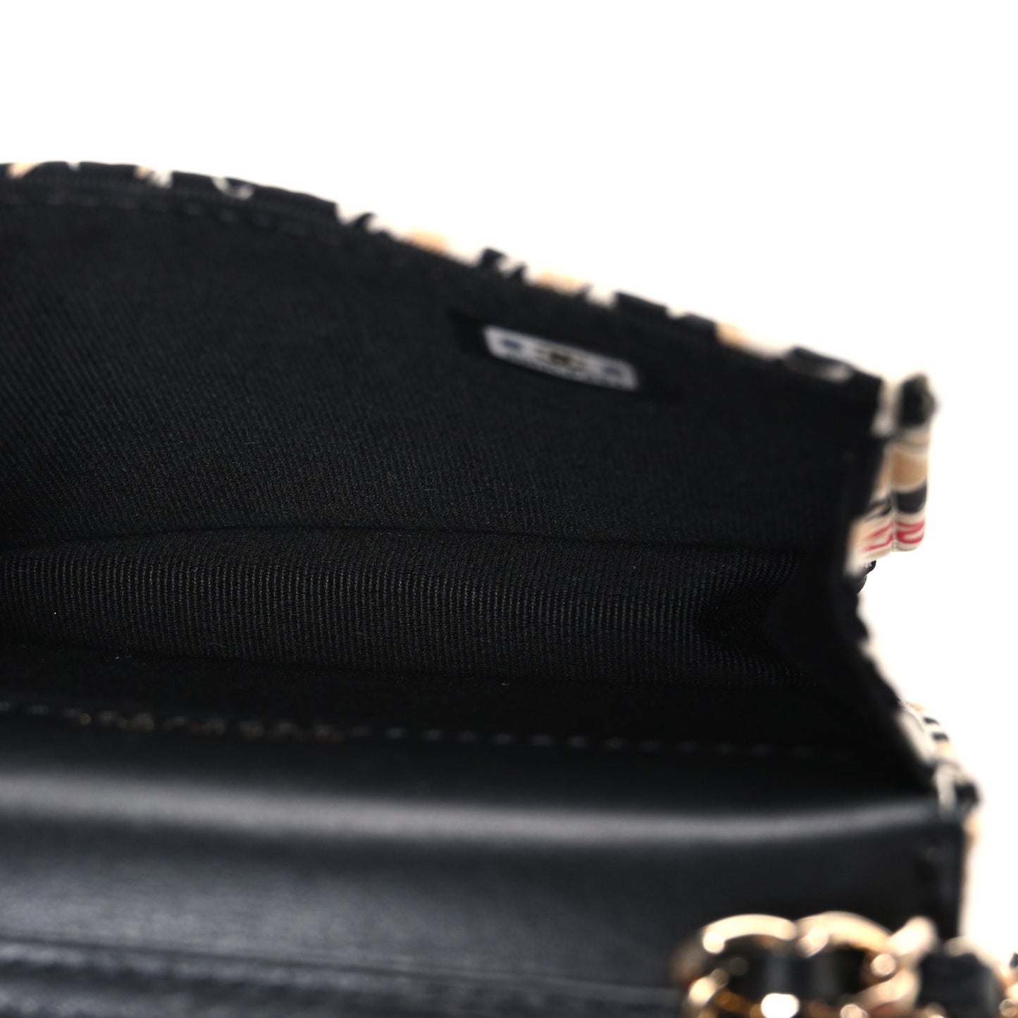 Canvas Check Flag Printed CC Clutch With Chain Beige Multicolor