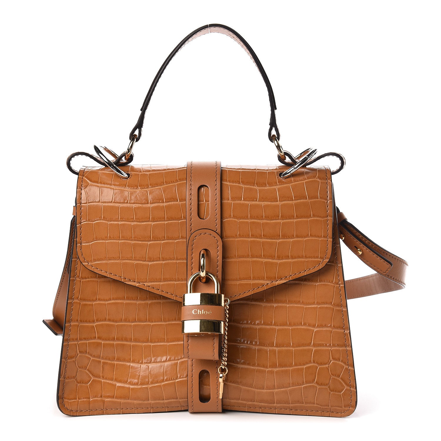 Chloe Calfskin Crocodile Embossed Medium Aby Day Shoulder Bag in Autumnal Brown 1 of 9