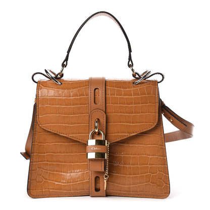 Chloe Calfskin Crocodile Embossed Medium Aby Day Shoulder Bag in Autumnal Brown 1 of 9