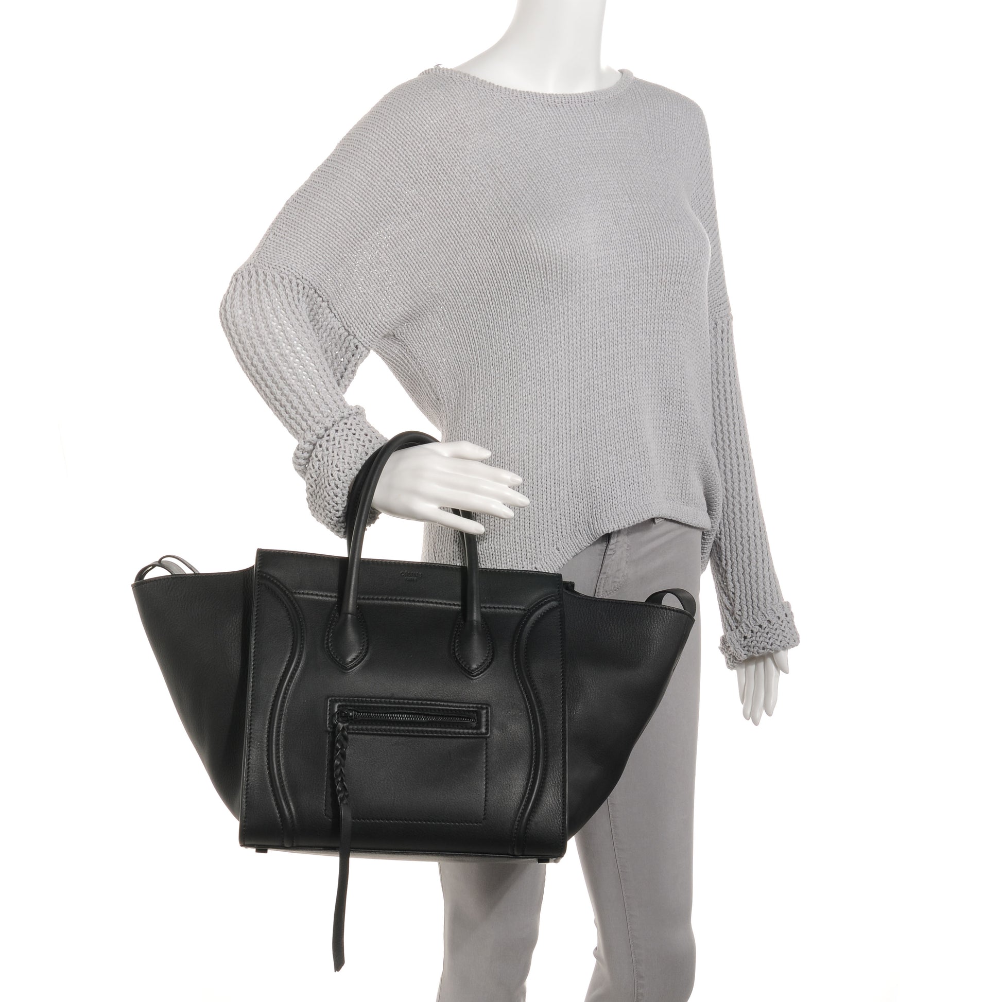 Celine Supple Calfskin Medium Phantom Luggage Black 2 of 9