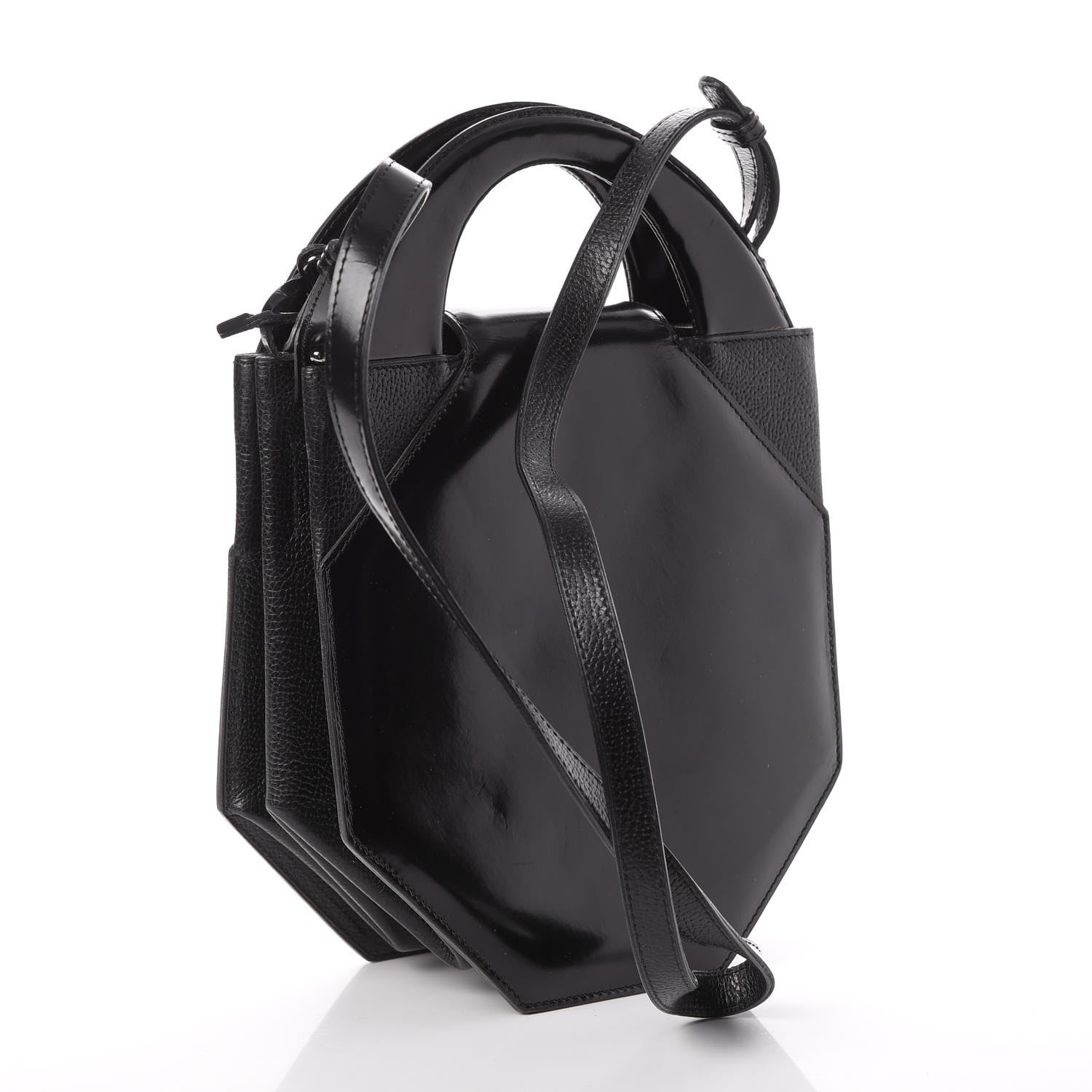 Dolce & Gabbana DELVAUX Patent Calfskin Twist Lock Shoulder Bag Black 3 of 18