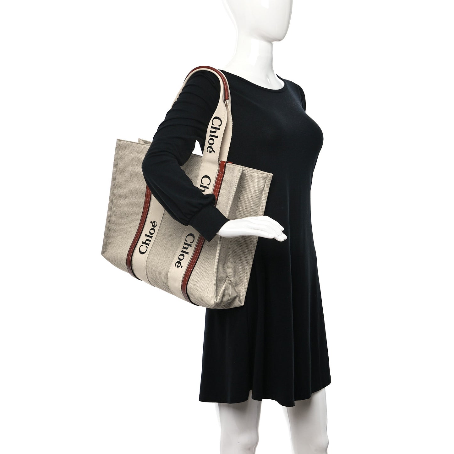 Cotton Calfskin Large Woody Ribbon Tote White Brown