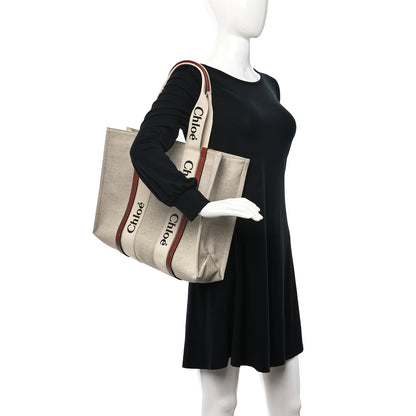 Chloe Cotton Calfskin Large Woody Ribbon Tote White Brown 2 of 8