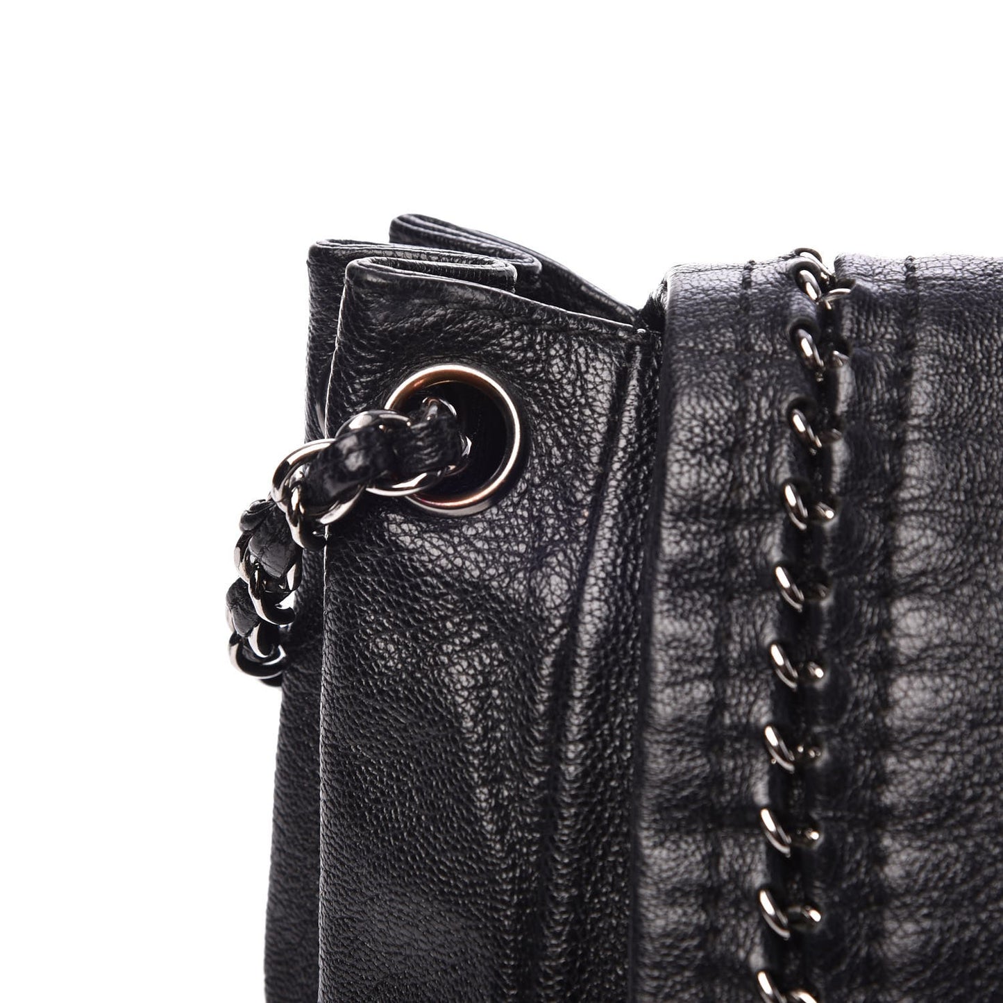 Metallic Goatskin Luxe Ligne Flap Black