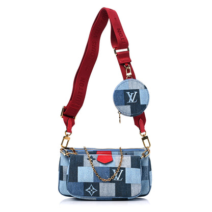 Louis Vuitton Denim Damier Monogram Patchwork Multi Pochette Accessories Blue Rouge 1 of 10