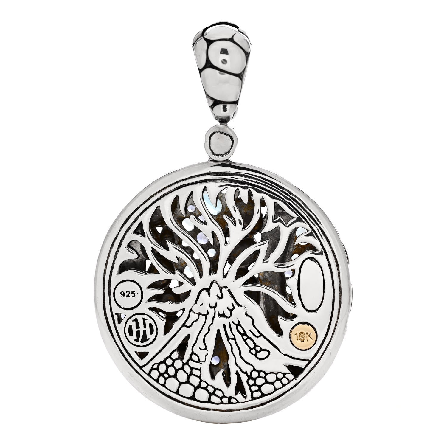 John Hardy Sterling Silver 18K Yellow Gold Blue Topaz Iolite Aquamarine Kali Lavafire Pendant 3 of 4