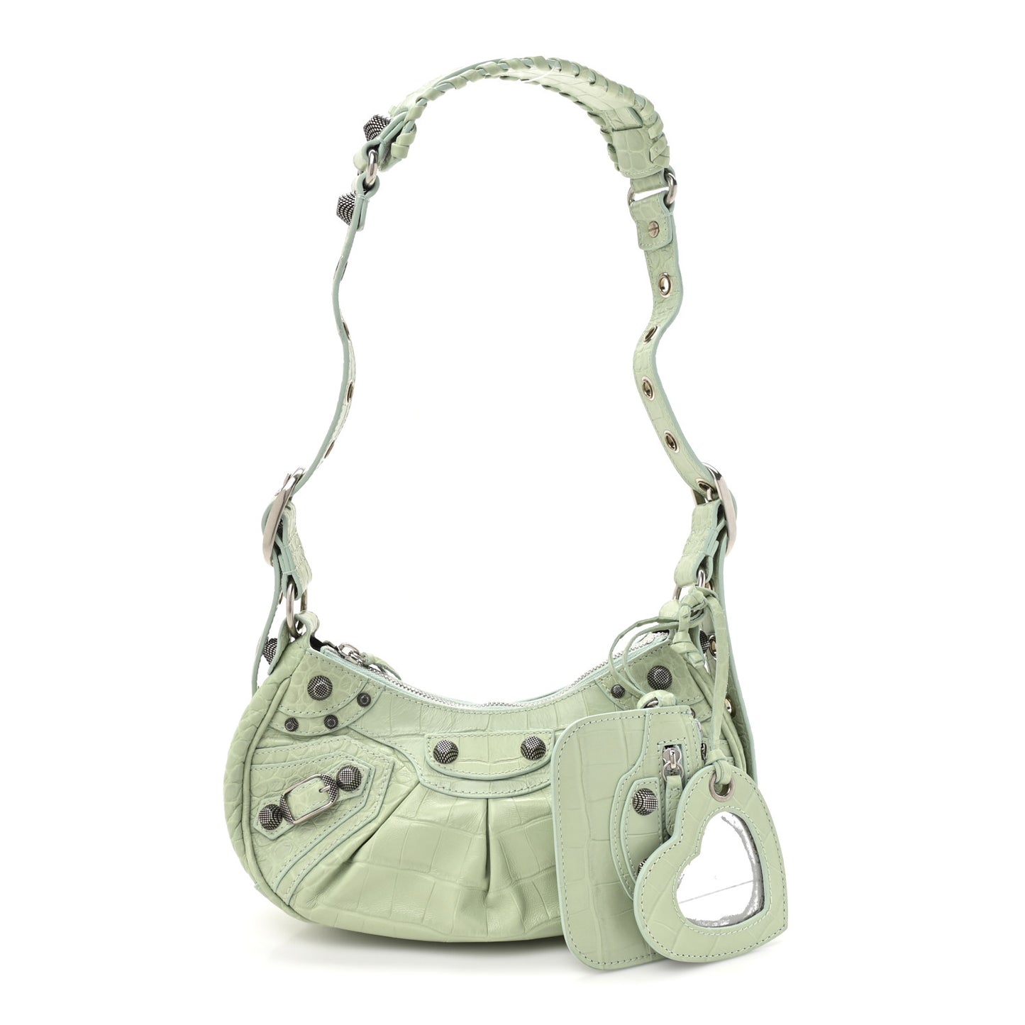 Extra Supple Calfskin Crocodile Embossed Le Cagole Shoulder Bag XS Light Green