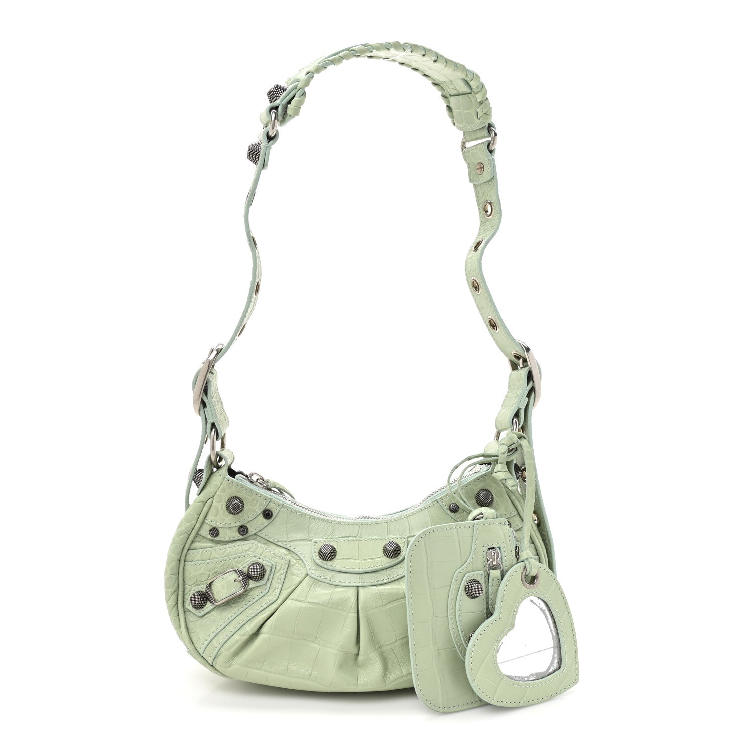 Balenciaga Extra Supple Calfskin Crocodile Embossed Le Cagole Shoulder Bag XS Light Green 3 of 11