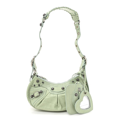 Balenciaga Extra Supple Calfskin Crocodile Embossed Le Cagole Shoulder Bag XS Light Green 3 of 11