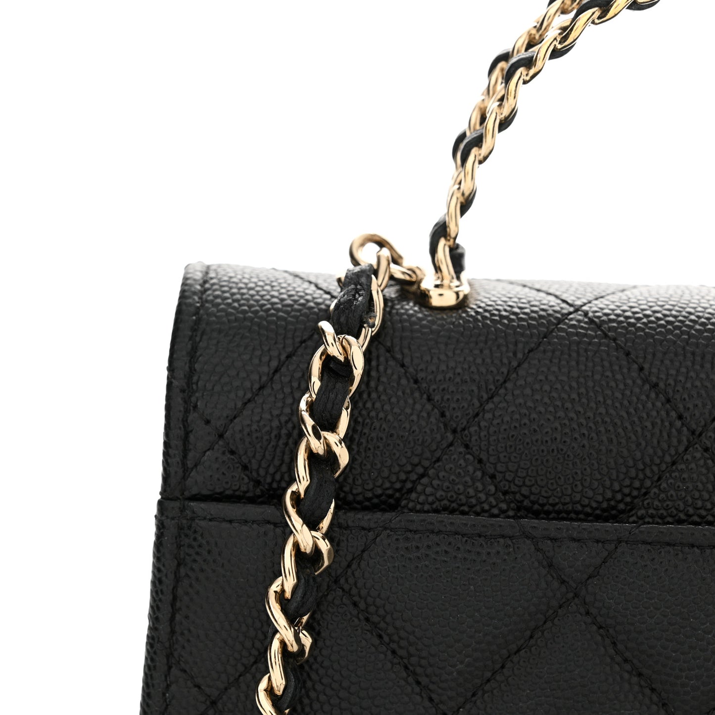 Caviar Quilted Chain Match Top Handle Phone Holder With Chain Black