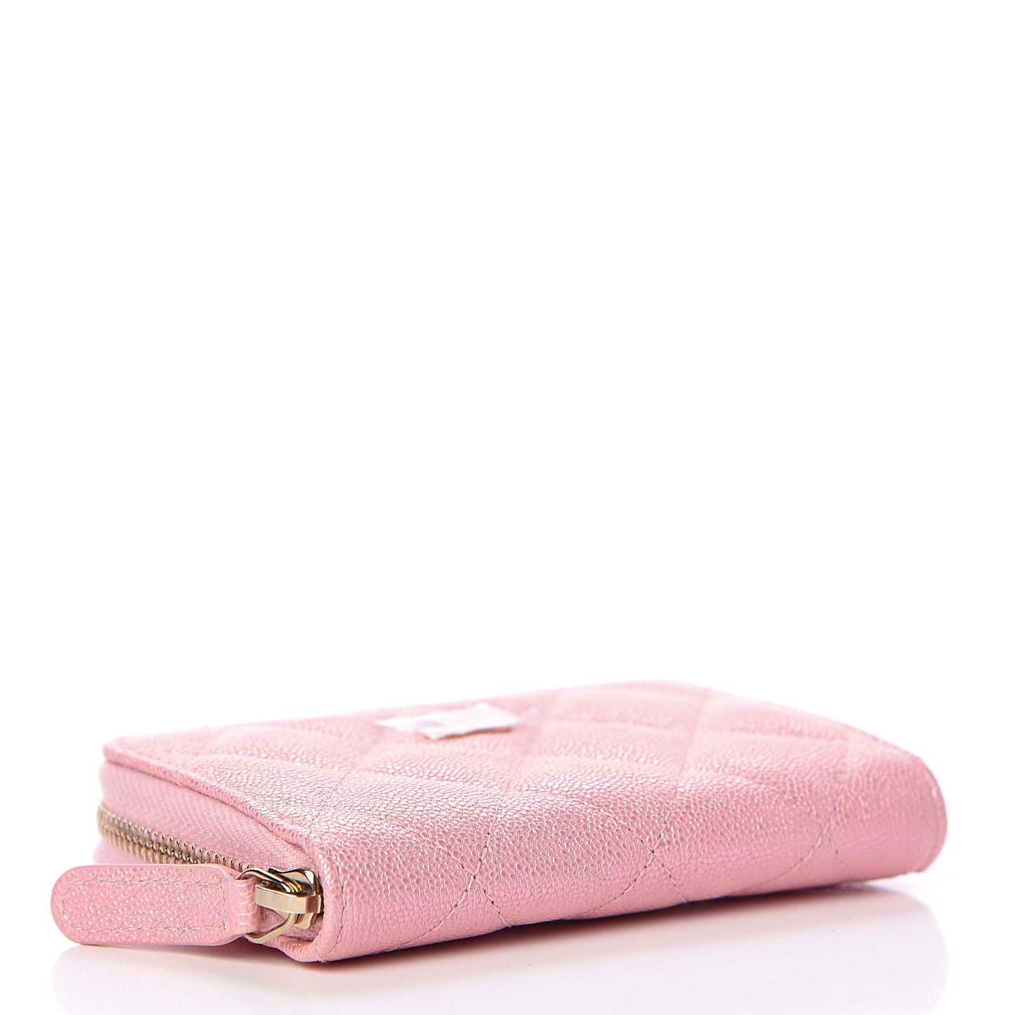 Iridescent Caviar Quilted Zip Coin Purse Pink