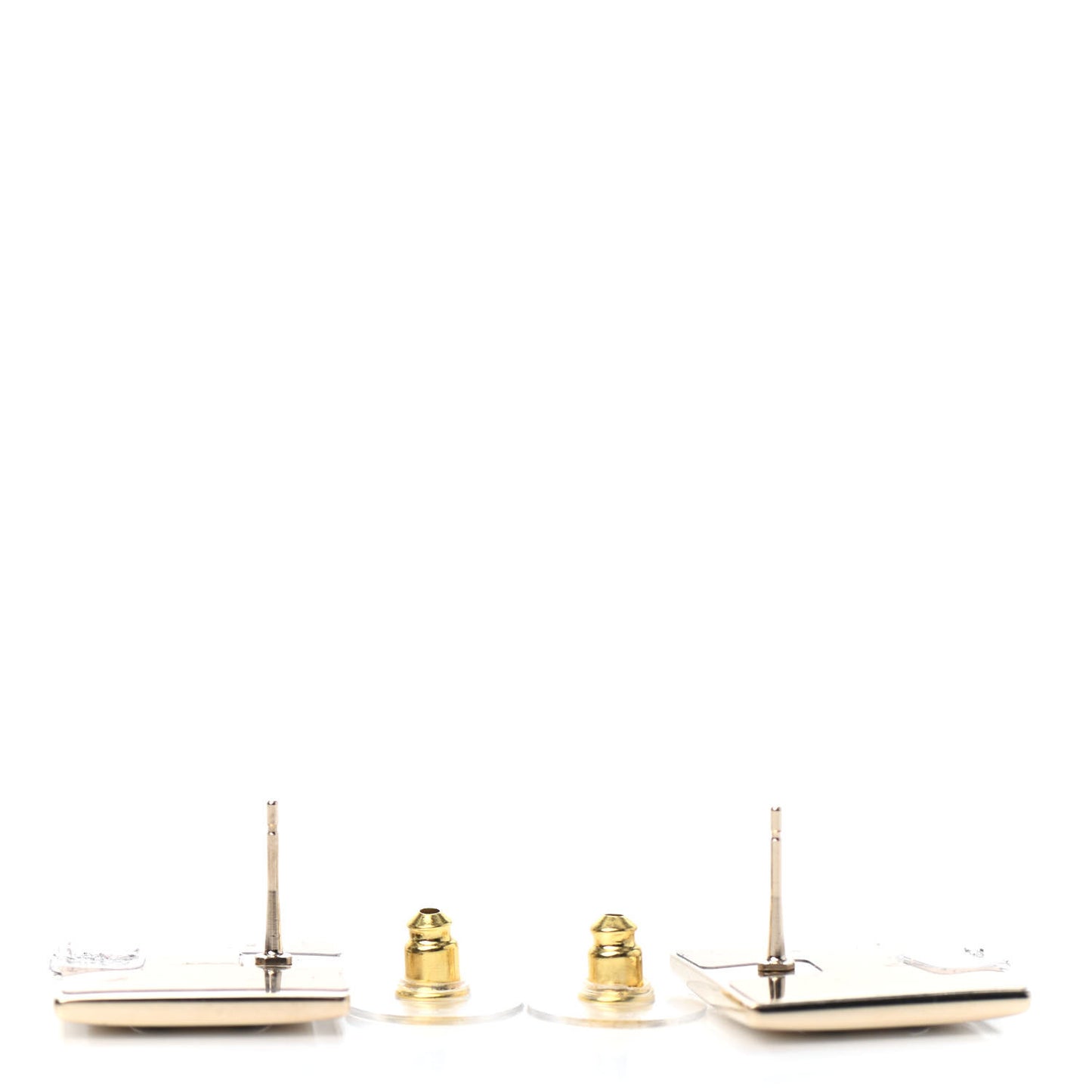 Metal Enamel CC Square Earrings Gold Black White