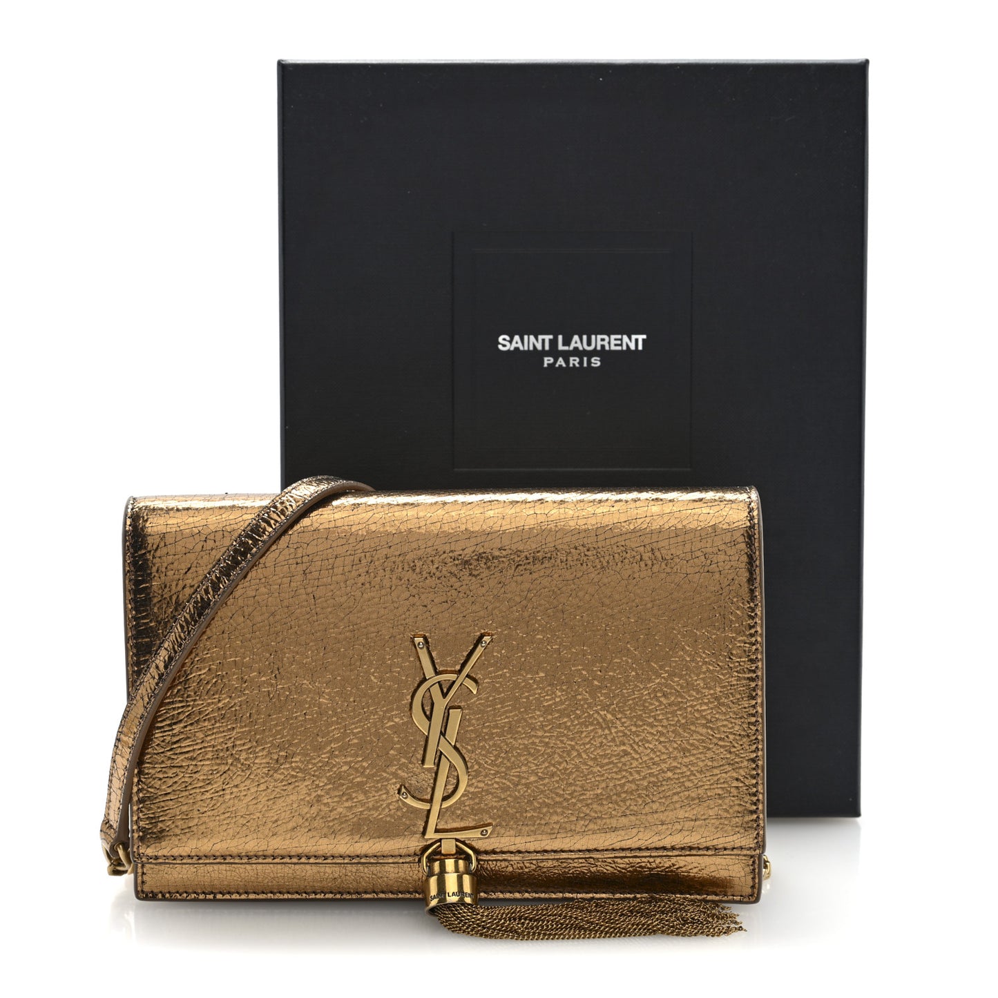 Metallic Calfskin Classic Monogram Kate Tassel Chain Wallet Gold
