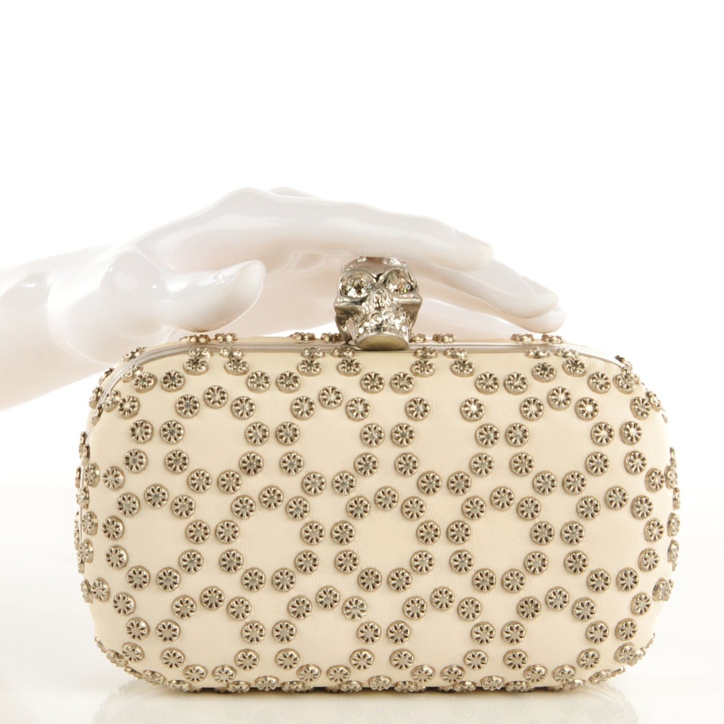 Studded Skull Box Clutch White