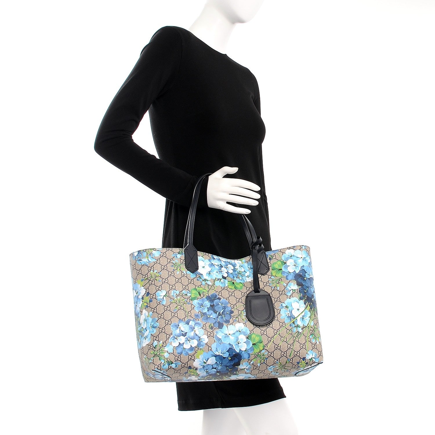 Gucci GG Supreme Monogram Blooms Medium Reversible Tote Beige Blue Navy 2 of 14