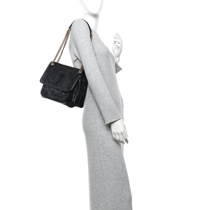 Saint Laurent Crinkled Calfskin Matelasse Monogram Medium Niki Chain Satchel Black 3 of 19