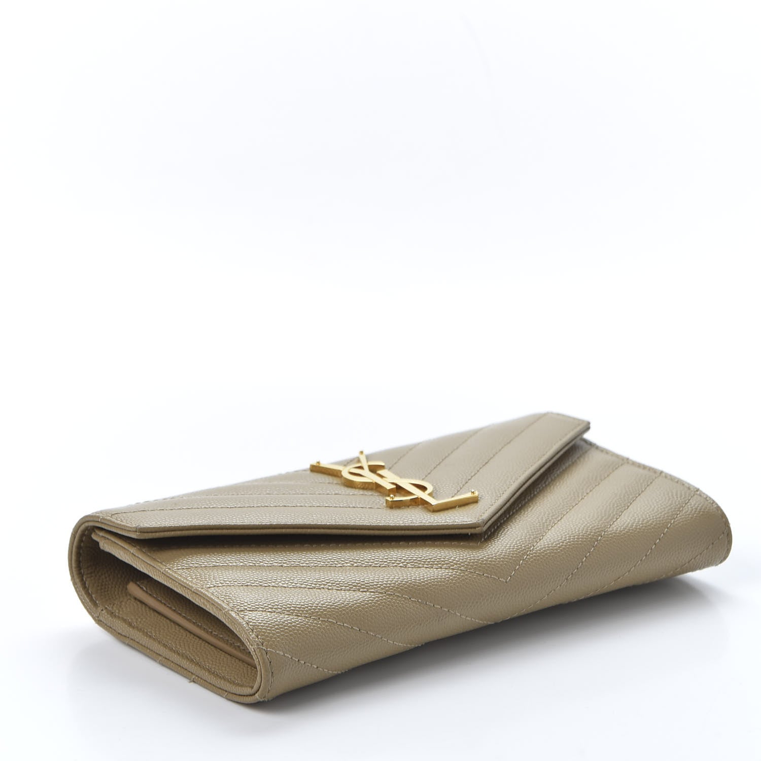 Saint Laurent Grain De Poudre Matelasse Chevron Monogram Flap Wallet Deep Beige 3 of 9