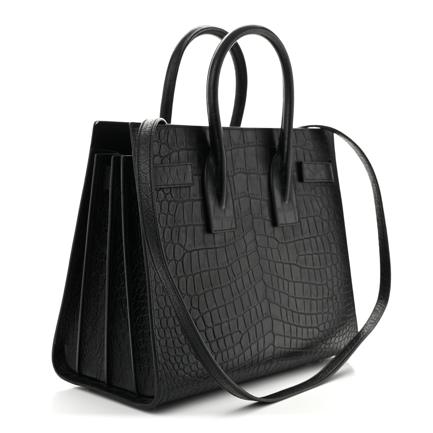 Calfskin Crocodile Embossed Small Sac de Jour  Black