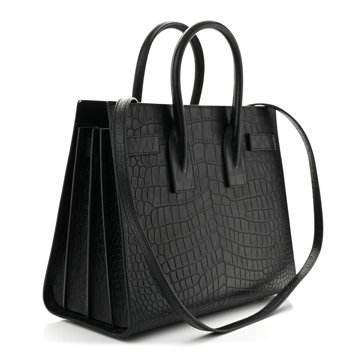 Saint Laurent Calfskin Crocodile Embossed Small Sac de Jour  Black 3 of 10