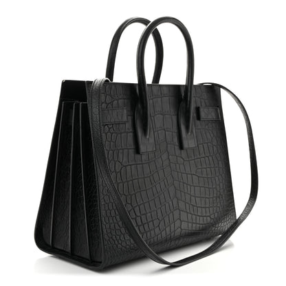 Saint Laurent Calfskin Crocodile Embossed Small Sac de Jour  Black 3 of 10
