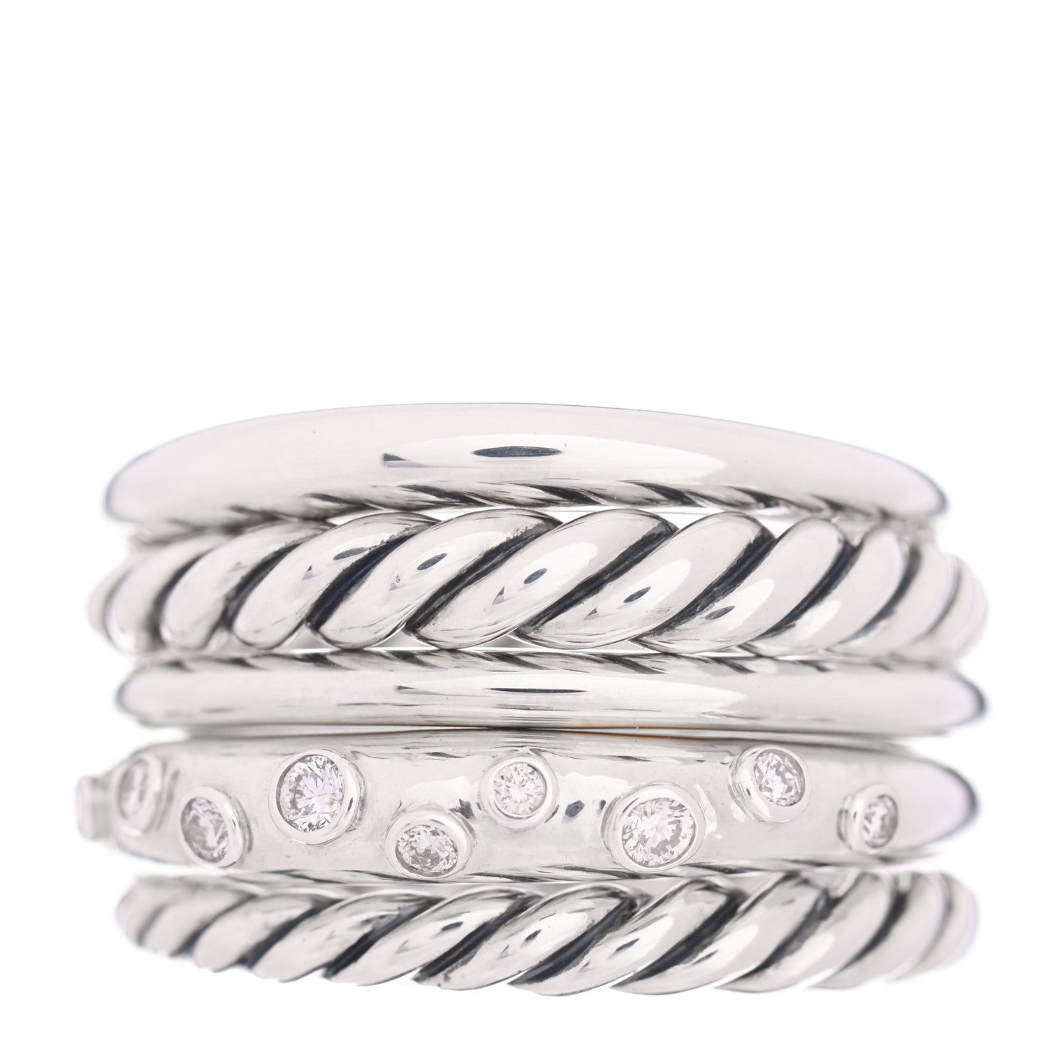 David Yurman Sterling Silver Diamond 16mm Pure Form Stacked Ring 52 6 1 of 4