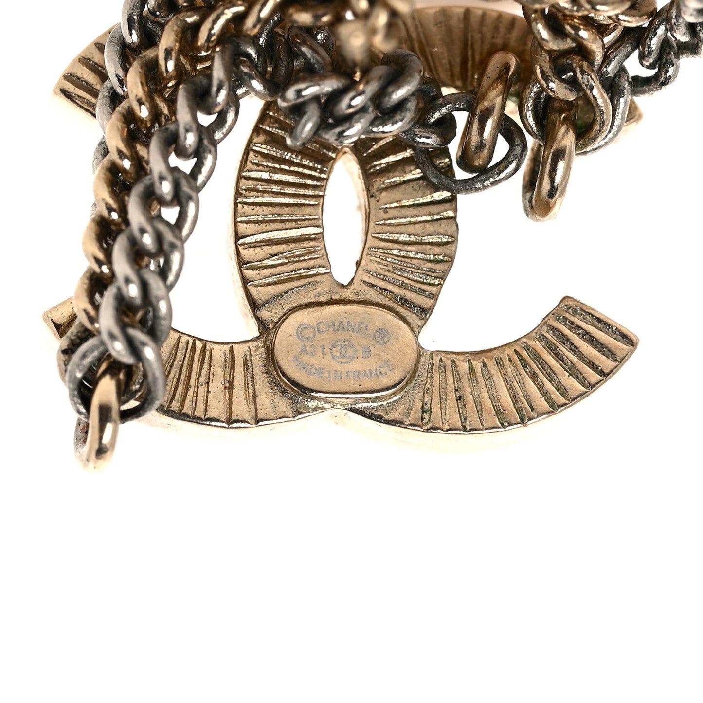 Crystal Chain CC Earrings Gold