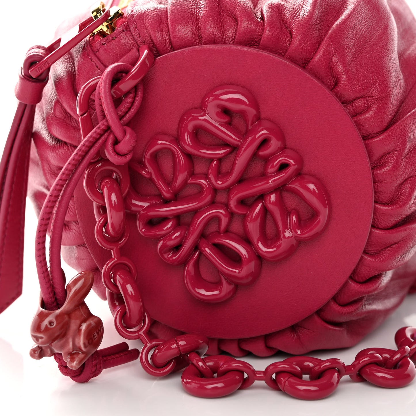 Lambskin Pleated Bracelet Pouch Chain Shoulder Bag Rouge Blossoms