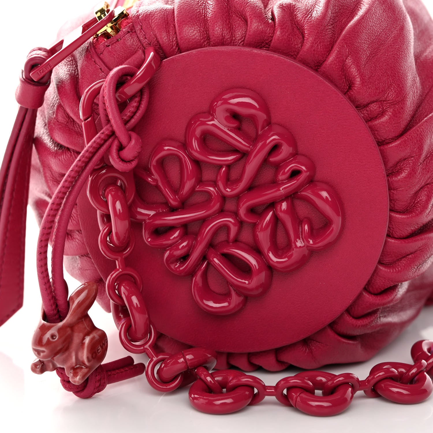 Loewe Lambskin Pleated Bracelet Pouch Chain Shoulder Bag Rouge Blossoms 11 of 11