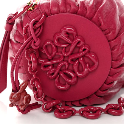 Loewe Lambskin Pleated Bracelet Pouch Chain Shoulder Bag Rouge Blossoms 11 of 11
