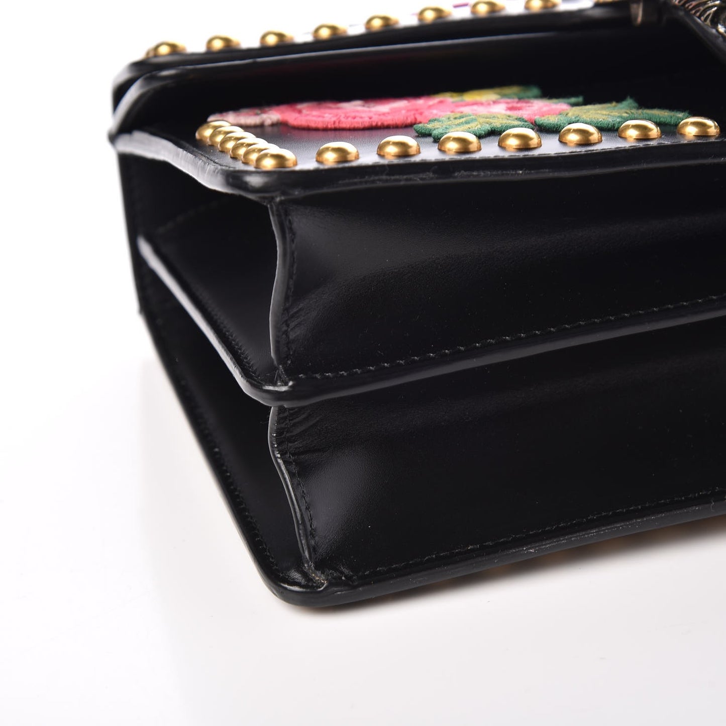 Calfskin Floral Embroidered Studded Small Dionysus Shoulder Bag Black