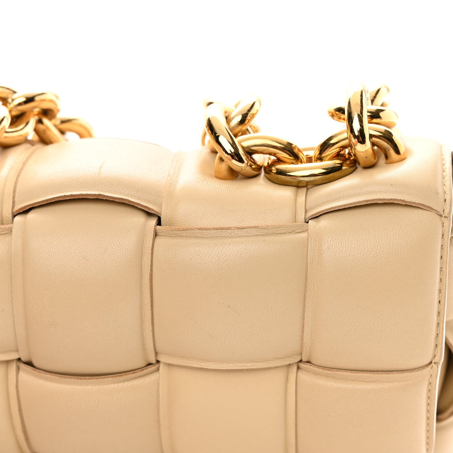 Lambskin Maxi Intreccio Padded Chain Cassette Crossbody Bag Porridge