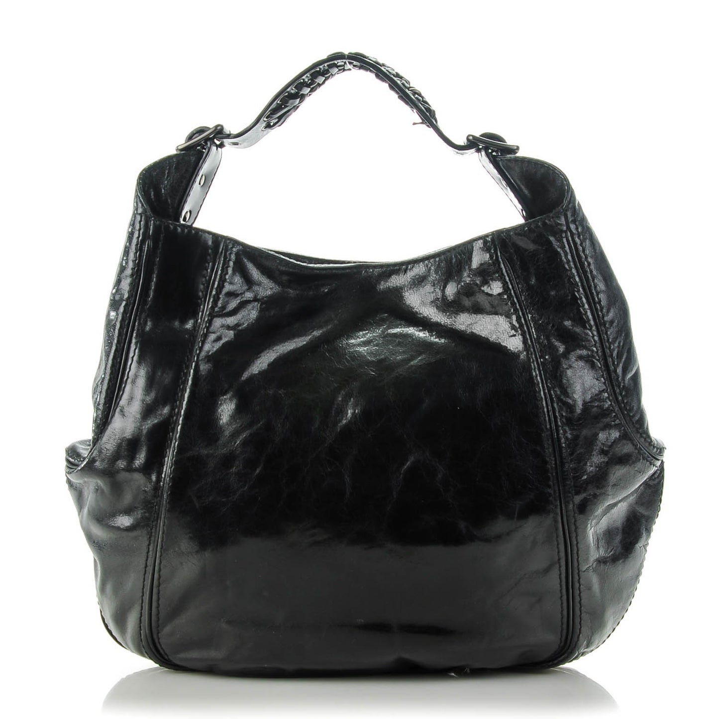 Crinkled Patent Lace Up Eclipse Hobo Black