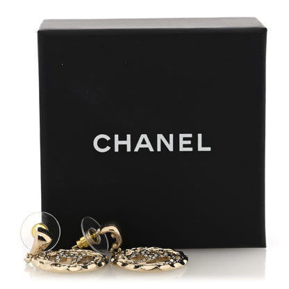 Chanel Crystal CC Round Drop Earrings Gold 5 of 5