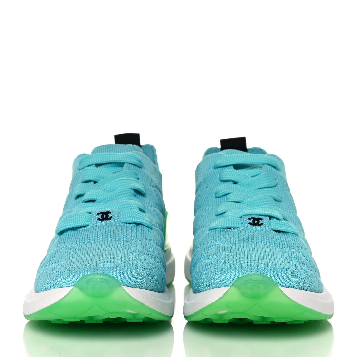 Chanel Mixed Fibers Quilted Womens CC Sneakers 36.5 Turquoise 2 of 9