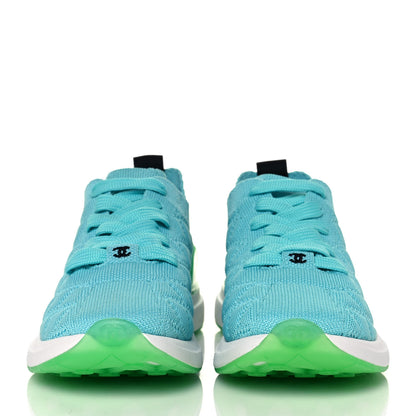 Chanel Mixed Fibers Quilted Womens CC Sneakers 36.5 Turquoise 2 of 9