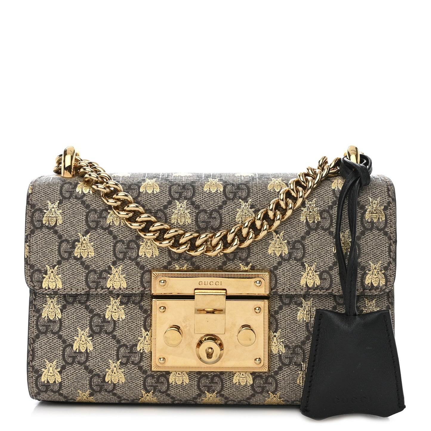GG Supreme Monogram Bees Small Padlock Shoulder Bag Black