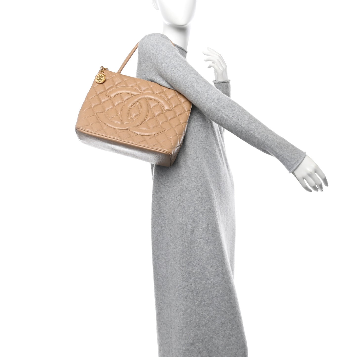 Caviar Quilted Medallion Tote Beige