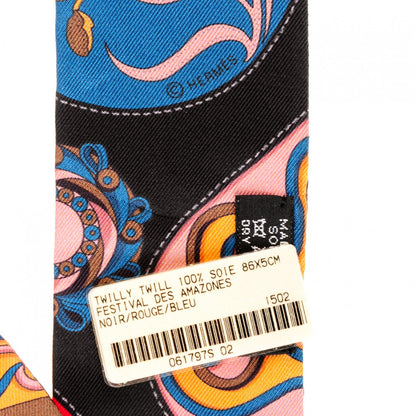 Hermes Silk Festival des Amazones Twilly Noir Rouge Bleu 3 of 5