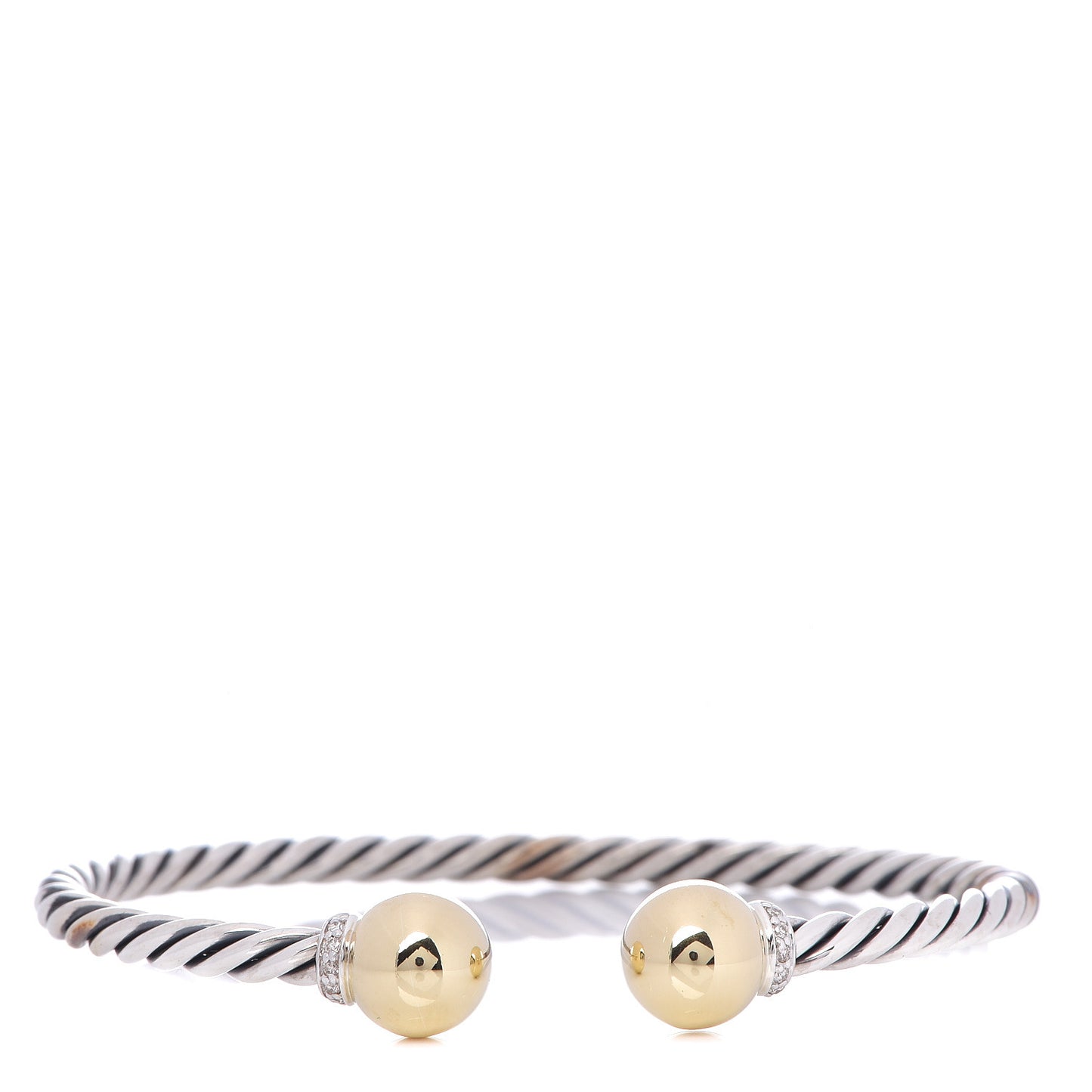 Sterling Silver 18K Yellow Gold Diamond 9mm Solari Bead Bracelet