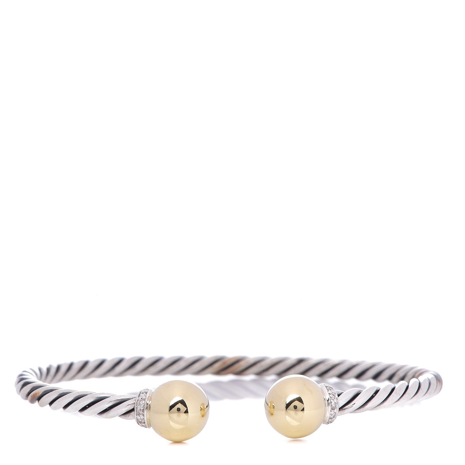 David Yurman Sterling Silver 18K Yellow Gold Diamond 9mm Solari Bead Bracelet 1 of 4
