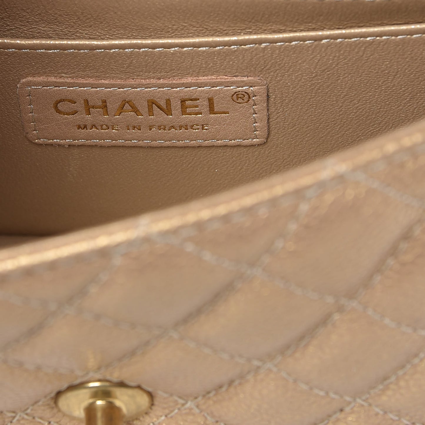 Pearly Caviar Quilted Mini Rectangular Flap Gold